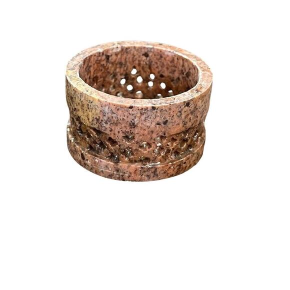 Vintage Soapstone Granite Inlay Floral Trinket Round Jewelry Box Inlaid Flowers - Picture 13 of 16